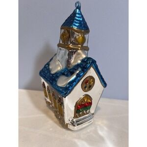 VTG Handblown Mercury Glass Church Ornament Dep 56 Hand painted Large